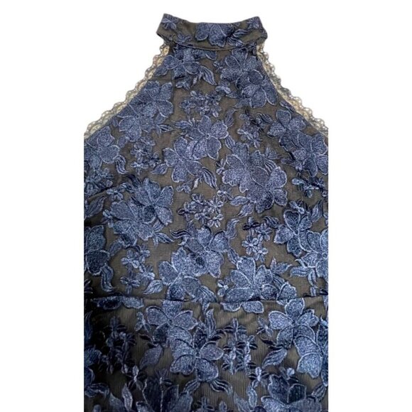 Lulus Lace Halter Bodycon Midi Dress Navy Over Black Size Small - Picture 5 of 5